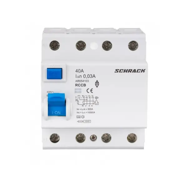 Diferential AMPARO (10kA), 40A, 4-poli, 30mA, tip A, SCHRACK AR054103