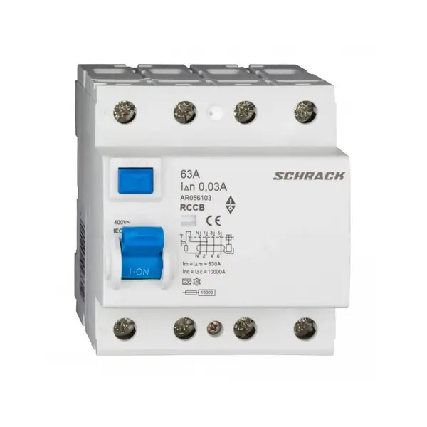 Diferential AMPARO (10kA), 63A, 4-poli, 30mA, tip A, SCHRACK AR056103