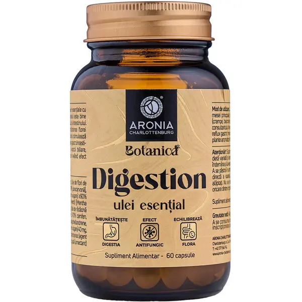 Digestion - Capsule cu 6 Uleiuri Esentiale pentru Digestie, Flora Intestinala si Confort dupa Masa 60cps