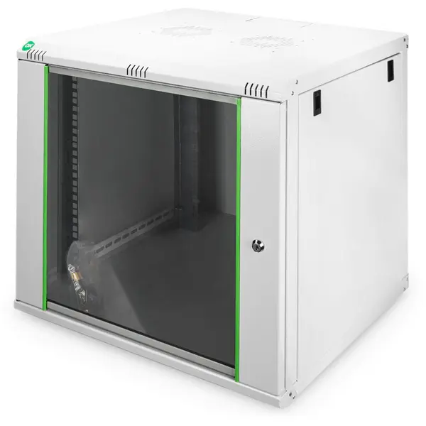 Digitus Cabinet Rack DIGITUS DN-19 12U-6/6-EC, de perete, 19 inch, 12U, dimensiune 600 x 600 mm, usa sticla, Gri deschis
