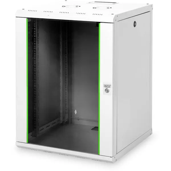 Digitus Cabinet Rack Digitus DN-19 16U-6/6, de perete, 19 inch, 16U, dimensiune 600 x 600 mm, usa sticla, Gri deschis
