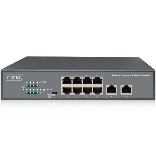 Digitus Switch Digitus DN-95323-1, 8 porturi Fast Ethernet PoE, 2 porturi Uplink, 120 W