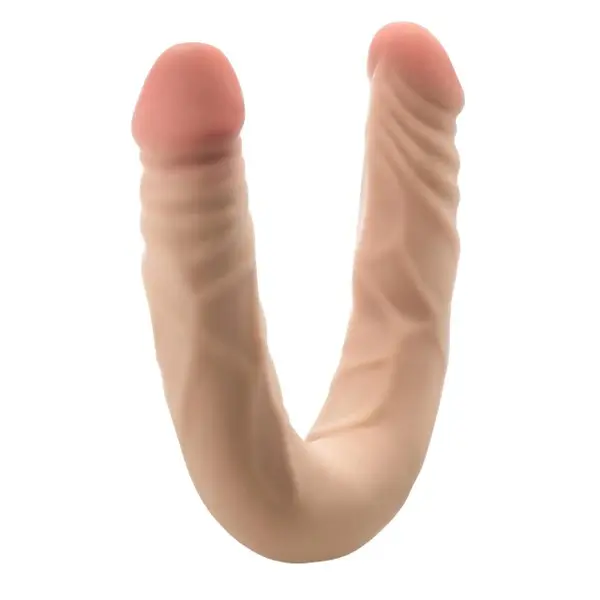 Dildo dublu DR. SKIN+ 14 Inch Posable Double Dong, pentru dublă penetrare, senzație realistă ultra-moale, 35.5 cm, culoarea pielii