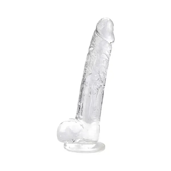 Dildo LOVING JOY 9” Crystal Dildo with Balls, design realist cu testicule, bază cu ventuză, lungime 24 cm, transparent (N12188)