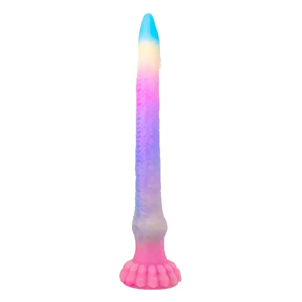 Dildo monster NO. 419 ZONE Series TENTAEEL, în formă de tentacul, fosforescent, bază cu ventuză, 44.5 cm, multicolor