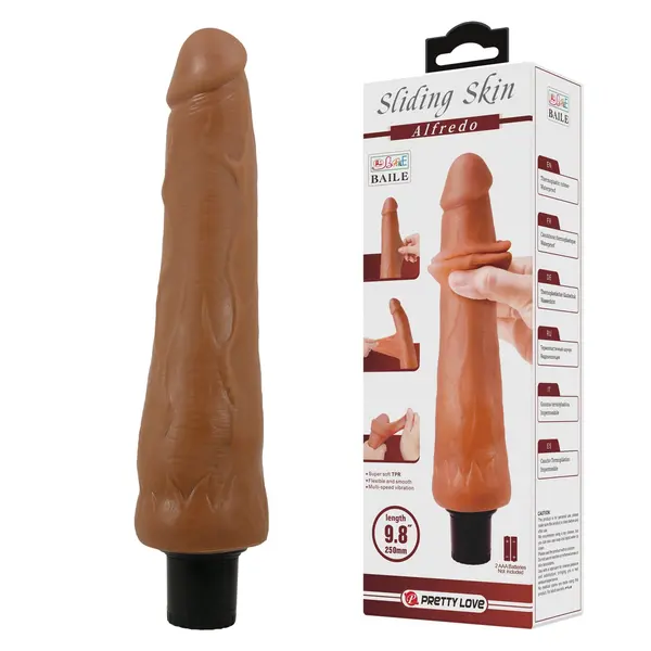 Dildo realist cu vibrații BAILE – Alfredo Sliding Skin, vibrații reglabile și textură realistă, 25 cm