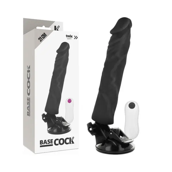 Dildo realist cu vibrații BASECOCK – Realistic Vibrator, telecomandă cu fir, 12 moduri de vibrare, ventuză, extensie pentru penis, 21 cm, negru