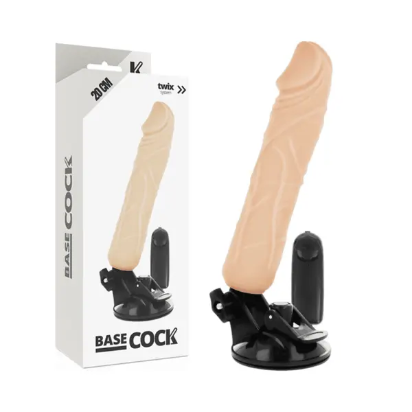 Dildo realist cu vibrații BASECOCK – Realistic Vibrator, telecomandă cu fir, viteză ajustabilă, ventuză, extensie pentru penis, 20 cm, culoare natural