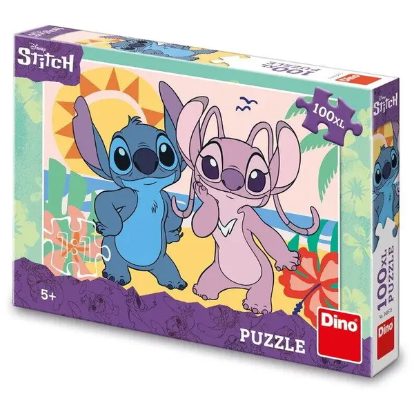 Dino Puzzle XL Dino - Stitch si Angel la plaja, 100 piese, 5 ani+