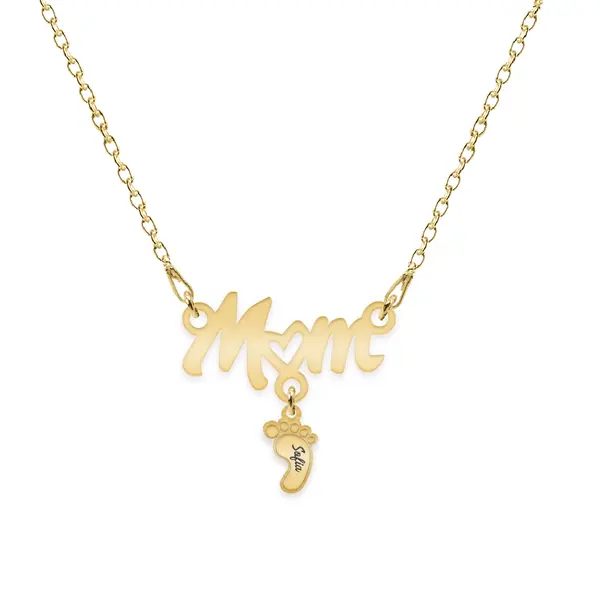 Diona - Colier personalizat Mom si picioruse cu nume din argint 925 placat cu aur galben 24K