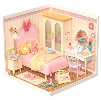Diorama - Puzzle 3D 105 piese - Minicasuta - Lovely Pink Bedroom | Robotime