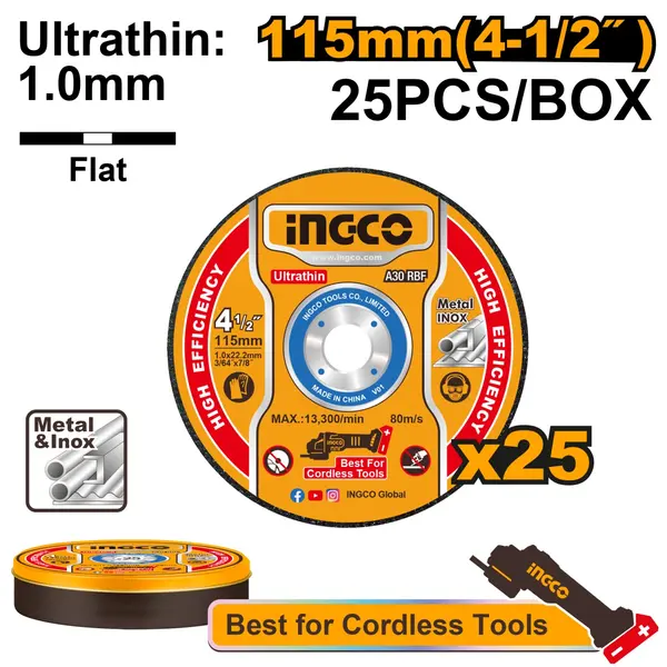 Disc Abraziv Ingco 115x1.0mm set 25buc MCD11011525