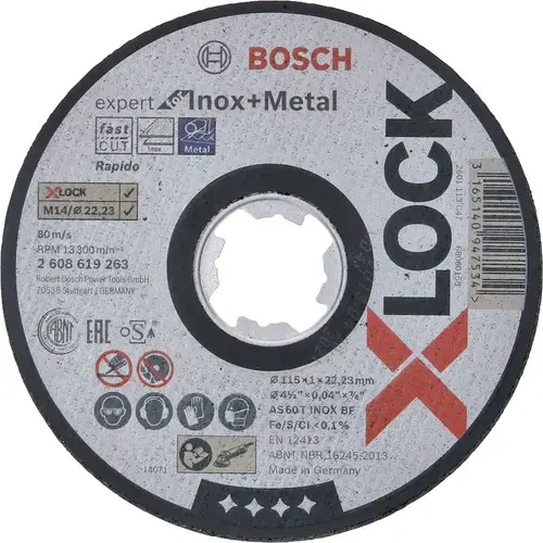Disc abraziv pentru otel inoxidabil si metal Bosch, 115 x 1 x 22.23 mm