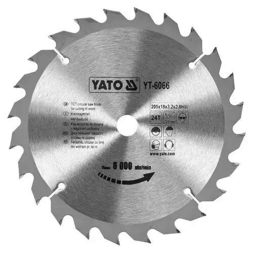 Disc circular pentru lemn YATO YT-6066, 205 x 24T x 18 mm