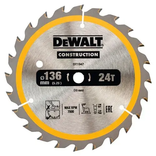 Disc Construction pentru lemn, 136 x 10 x 1.66 mm, DT1947-QZ, Dewalt