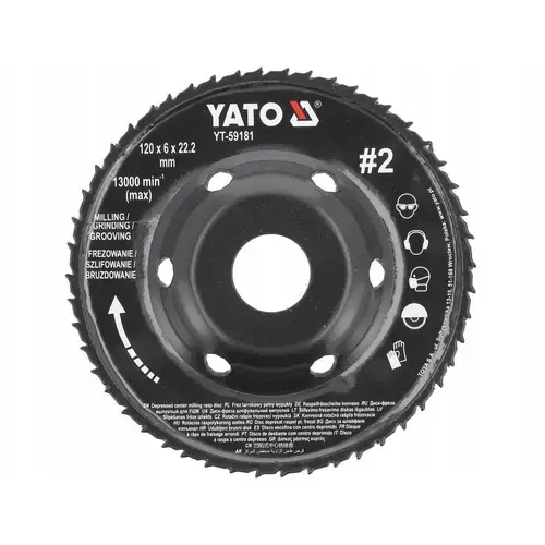 Disc convex complet YATO 120x6mm, pentru slefuit si frezat, 13.000 rpm, 22.2mm