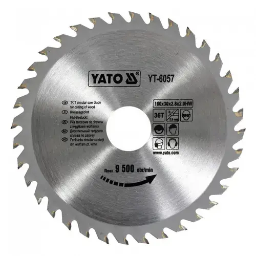 Disc fierastrau circular pentru lemn Yato YT-6057, 36 de dinti din carbura de wolfram, 160x30x2mm