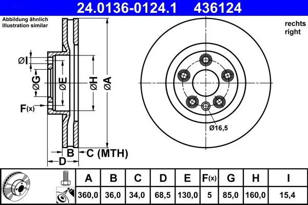 Disc frana ATE 24.0136-0124.1