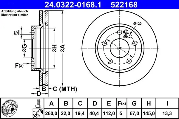 Disc frana ATE PowerDisc 24.0322-0168.1