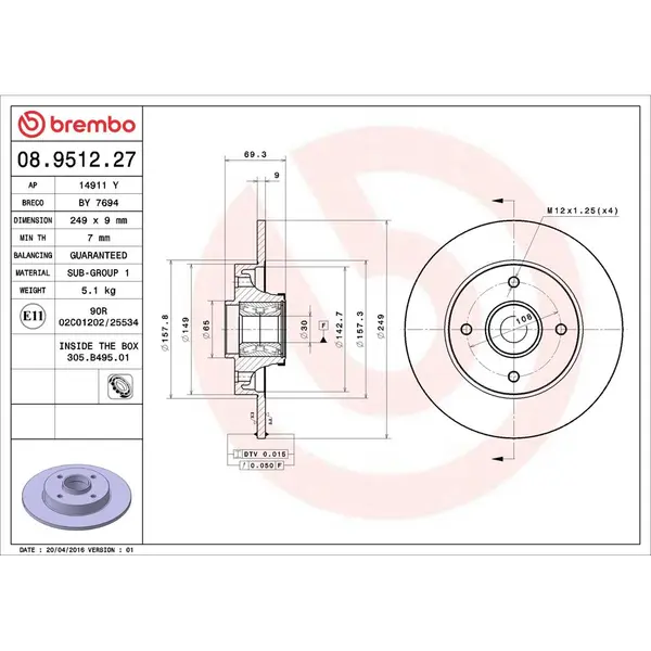 Disc frana BREMBO 08.9512.27