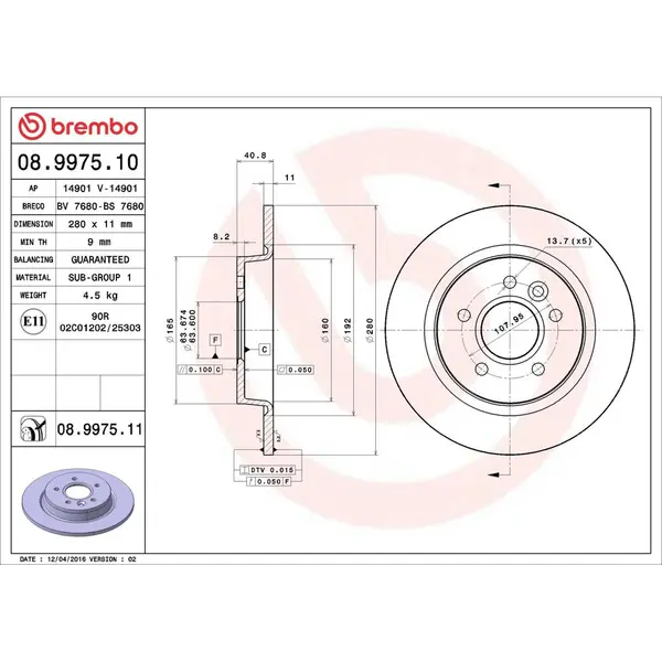 Disc frana BREMBO 08.9975.11