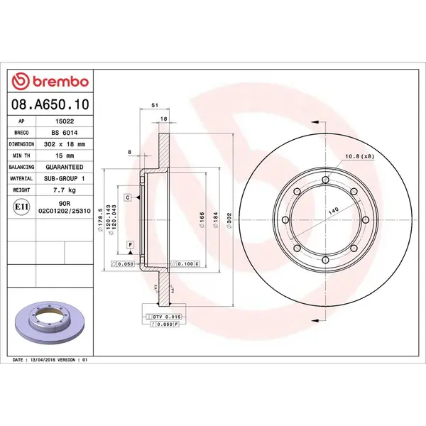 Disc frana BREMBO 08.A650.10
