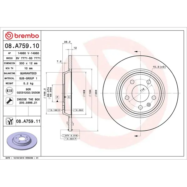 Disc frana BREMBO 08.A759.11