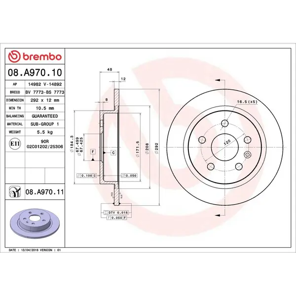 Disc frana BREMBO 08.A970.11