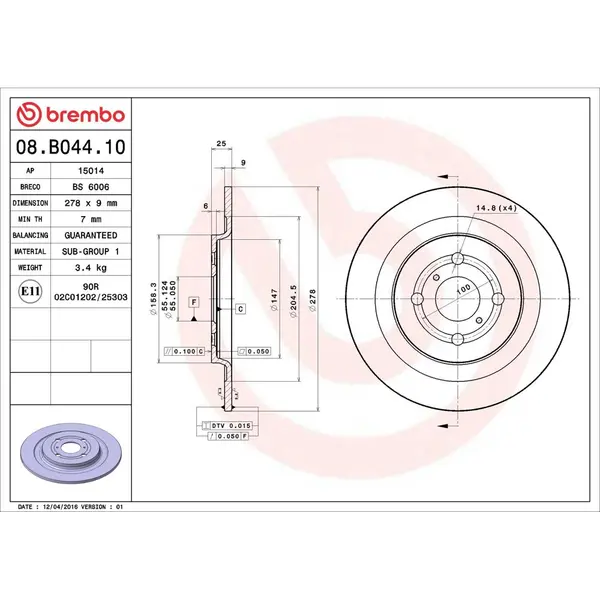 Disc frana BREMBO 08.B044.10
