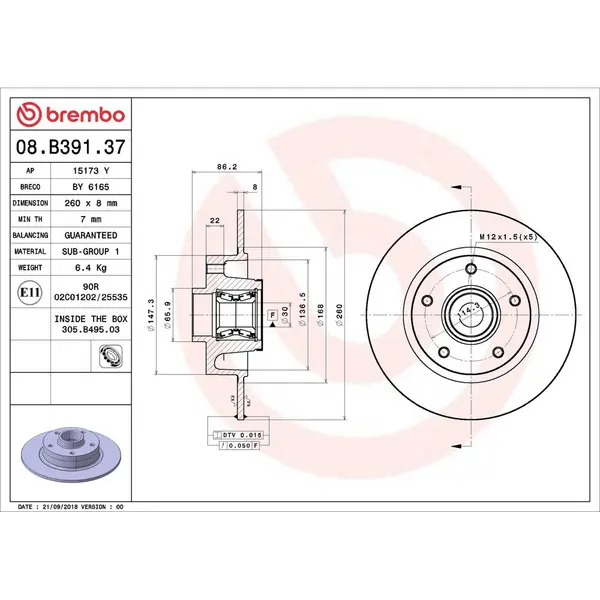 Disc frana BREMBO 08.B391.37