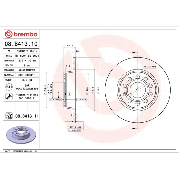 Disc frana BREMBO 08.B413.11