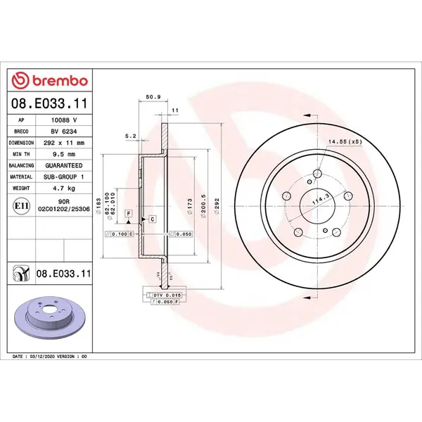 Disc frana BREMBO 08.E033.11