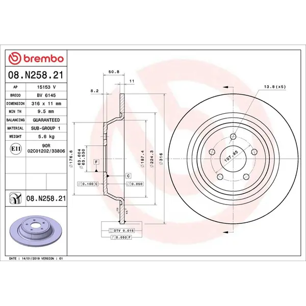 Disc frana BREMBO 08.N258.21
