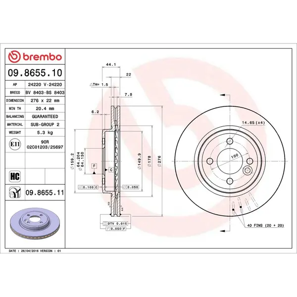 Disc frana BREMBO 09.8655.11