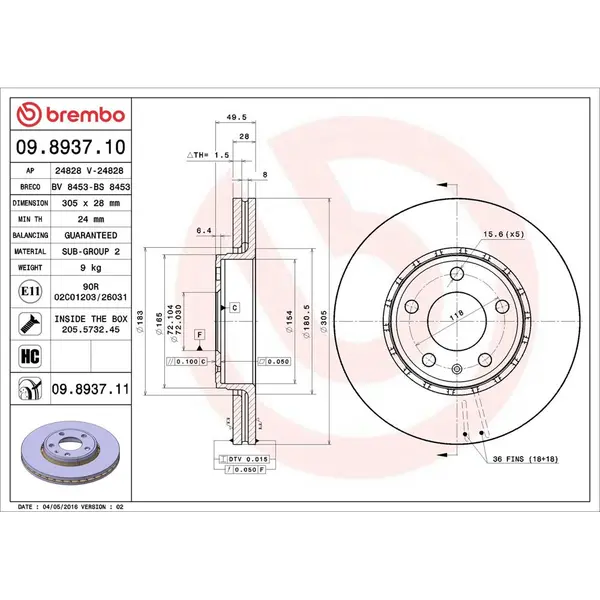 Disc frana BREMBO 09.8937.11