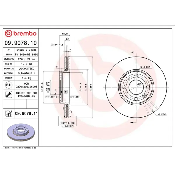 Disc frana BREMBO 09.9078.11