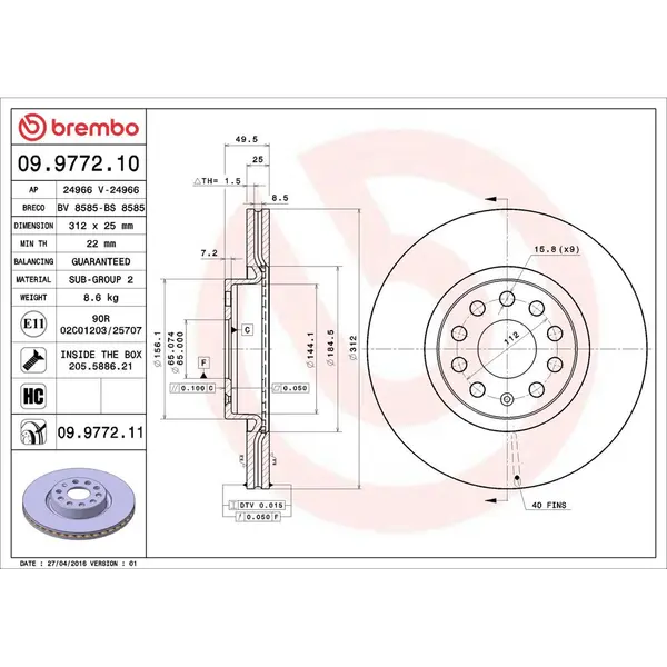 Disc frana BREMBO 09.9772.11