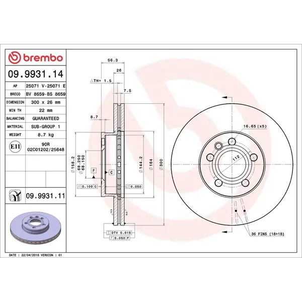 Disc frana BREMBO 09.9931.11
