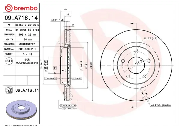 Disc frana BREMBO 09.A716.11
