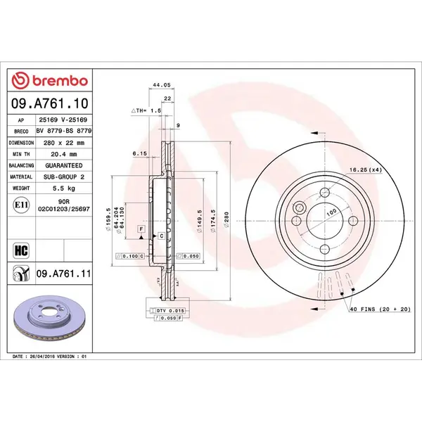 Disc frana BREMBO 09.A761.11