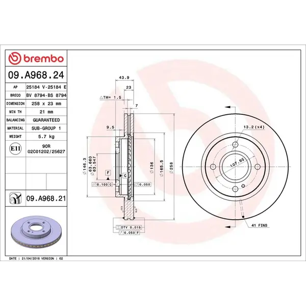 Disc frana BREMBO 09.A968.21