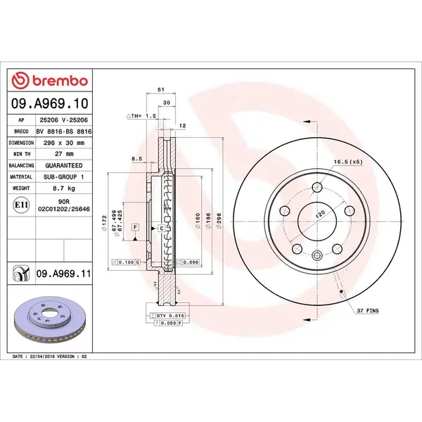 Disc frana BREMBO 09.A969.11