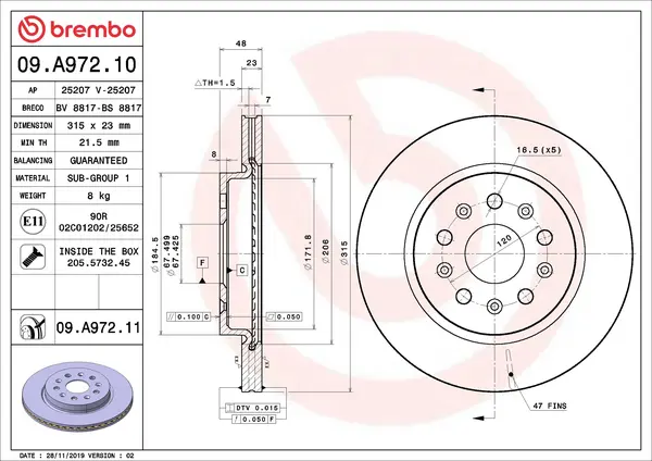 Disc frana BREMBO 09.A972.11