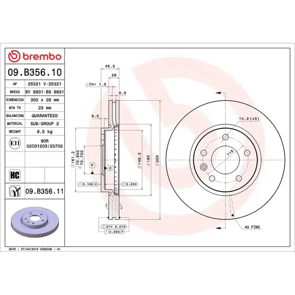 Disc frana BREMBO 09.B356.11