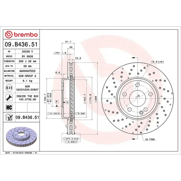 Disc frana BREMBO 09.B436.51