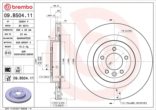 Disc frana BREMBO 09.B504.11