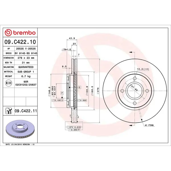 Disc frana BREMBO 09.C422.11