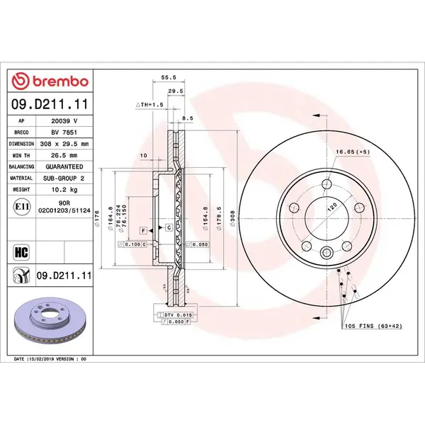 Disc frana BREMBO 09.D211.11