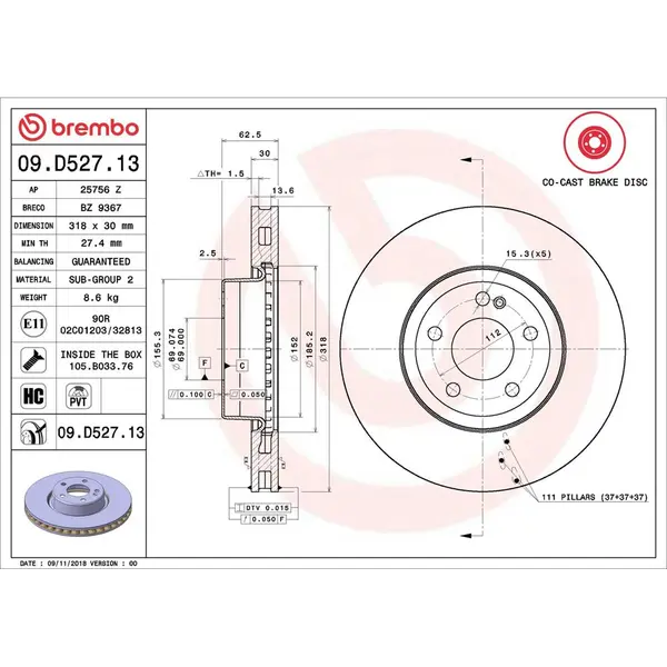 Disc frana BREMBO 09.D527.13