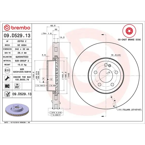 Disc frana BREMBO 09.D529.13